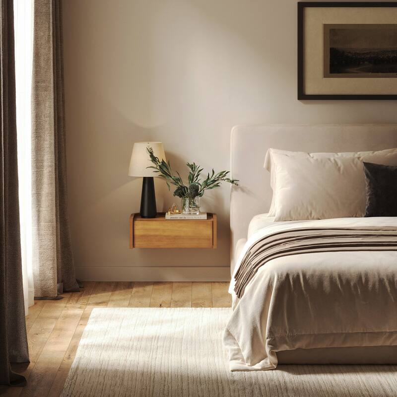 Tyla Wall Mounted Bedside Table, Floating 1-Drawer Nightstand with Rounded Edges