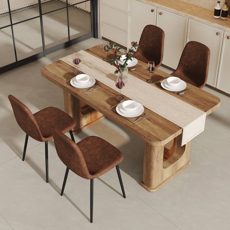 5-Piece Stylish Dining Table Set, Wood Color Textured Kitchen Table with 4 Dining Chairs, Rectangular Dining Table Set for 4 - Brown+Black,Wood