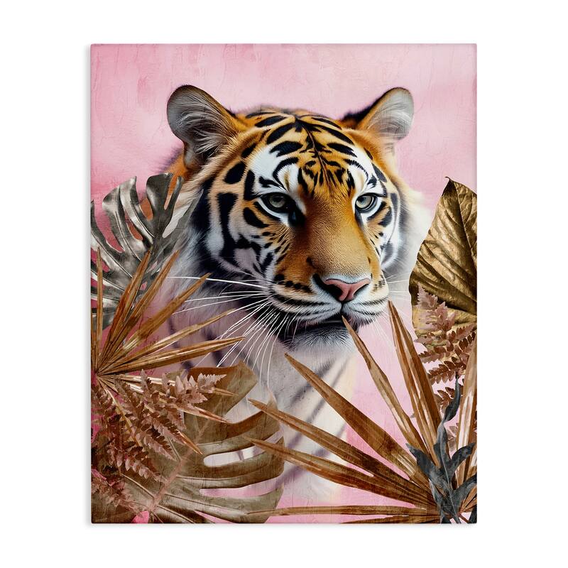 Stupell Exotic Tiger with Gold Leaves Canvas Wall Art Design By Kim Allen - 36 x 48