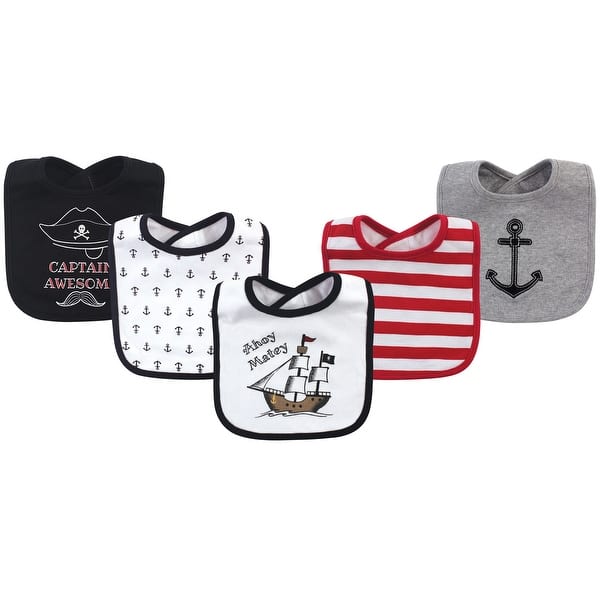 slide 1 of 1, Hudson Baby Infant Boy Cotton Bibs 5pk, Pirate Ship, One Size - Pirate Ship - One Size One Size - Pirate Ship