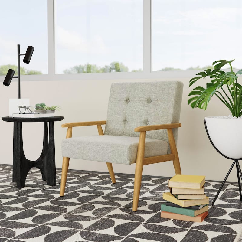 HomePop Wood Frame Accent Chair - Light Gray Solid Woven