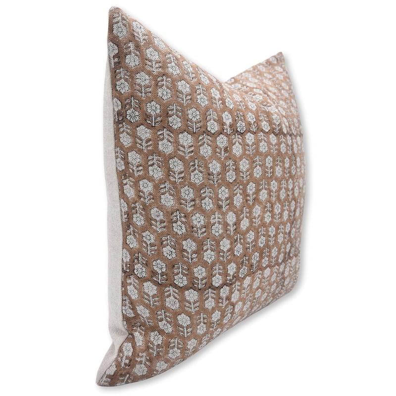 Fabdivine Linen Floral Block print pillow Cover