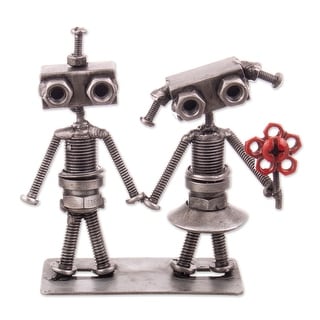 Novica Handmade Robots In Love Recycled Metal Figurine