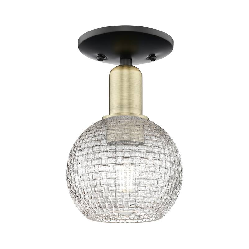 Innovations Lighting 716-1C-10-6 Athens Semi-Flush Athens 6" Wide - Black Antique Brass / Clear Basketweave
