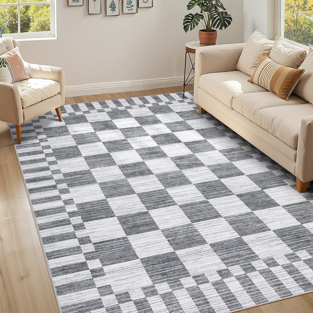 Garvee Modern Checkered Geometric Washable Area Rugs for Living Room