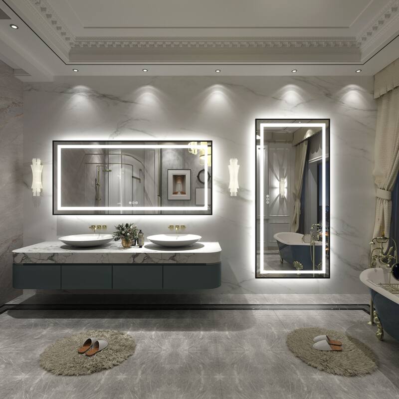 Black Metal Framed LED Front Light and Backlit Anti-Fog Wall Bathroom/ Vanity Mirror