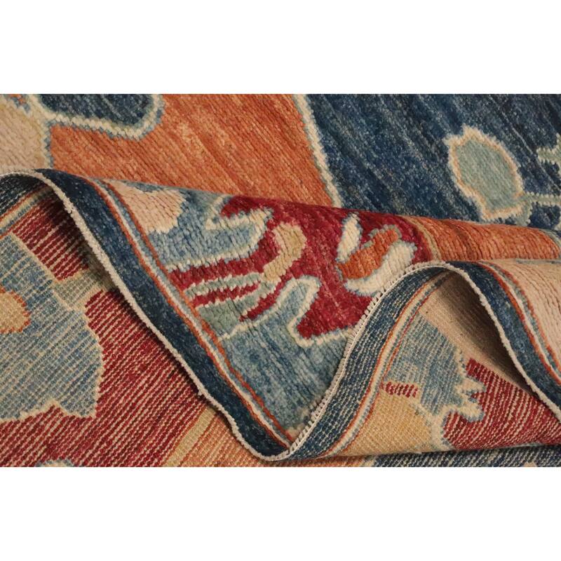 Hand Knotted Oriental 100% Wool Carpet Transitional Floral Navy Blue & Blues Oushak Area Rug - 11' 10'' X 9' 2''