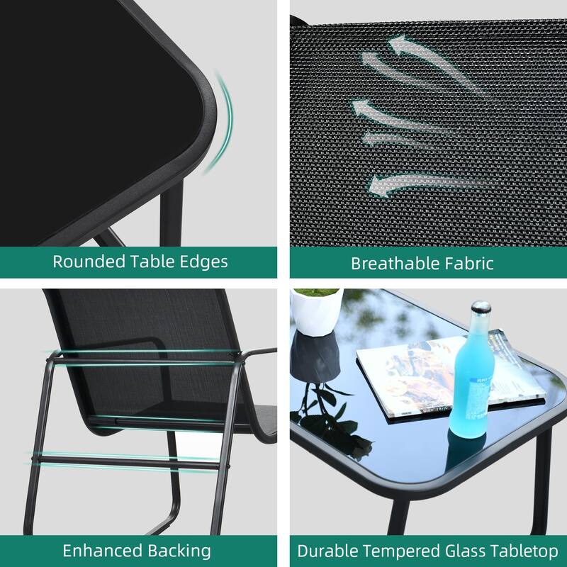 Moasis 4-Piece Outdoor Patio Textline Conversation Set with Glass Table