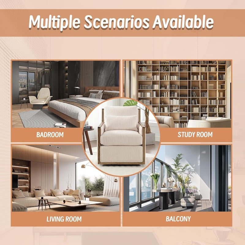 Roomfitters Corduroy Swivel Barrel Accent Chair, 360 Lounge Club Chair for Living Room, Bedroom or Office