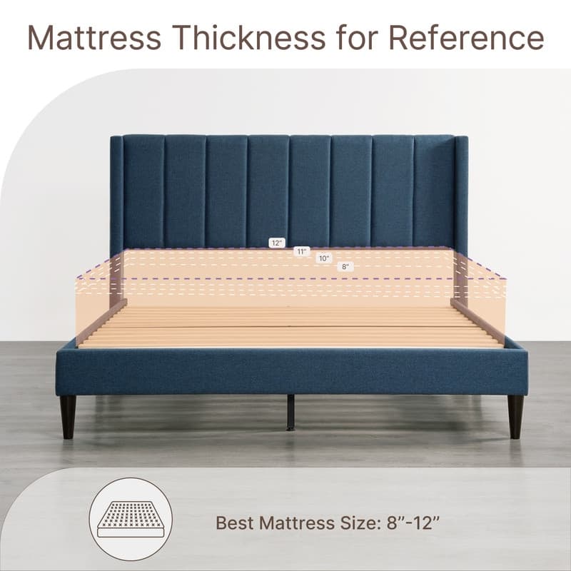 Eleanor Upholstered Platform Bed Frame with Vertical Stripe Headboard