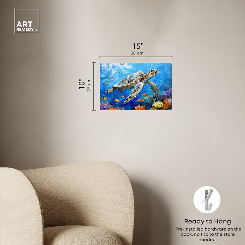 Art Remedy Turtle Swimming Gallery Wrapped Colorful Coastal 1 Piece Canvas Wall Art