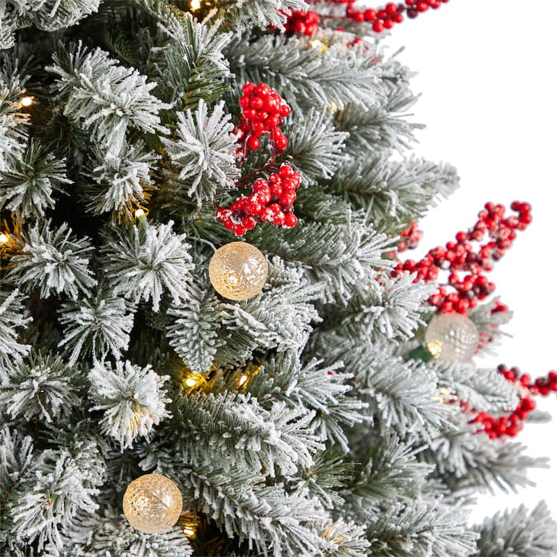 6Ft Pre-Lit Artificial Christmas Tree - Snow Tipped Norwegian Fir with 200 Lights & Berries - White - 72