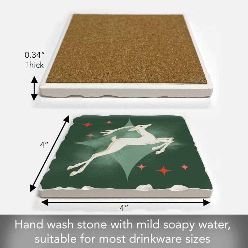 Dashing 4 Pack Absorbent Stone Coasters with Cork Backing 4" Square Made in The USA Absorbent Wipes Clean