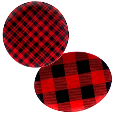 Certified International Red Buffalo Plaid Melamine 2 Piece Platter Set - 14-inch