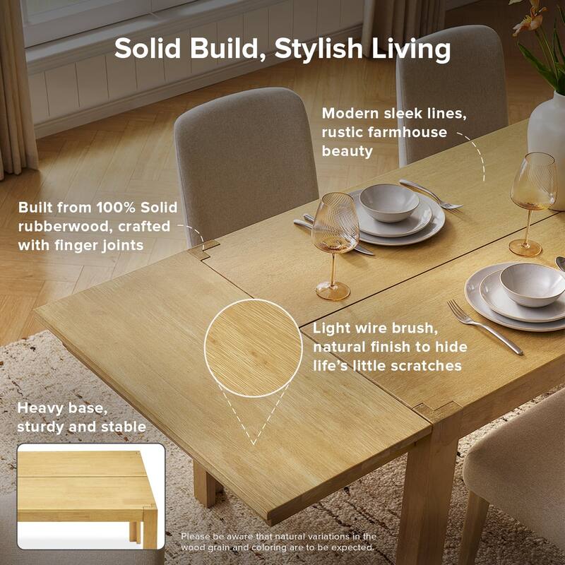 mopio Logan Upholstered Beige Dining Chair Set, Modern Farmhouse Solid Wood Dining Table Set for Dining Room Kitchen