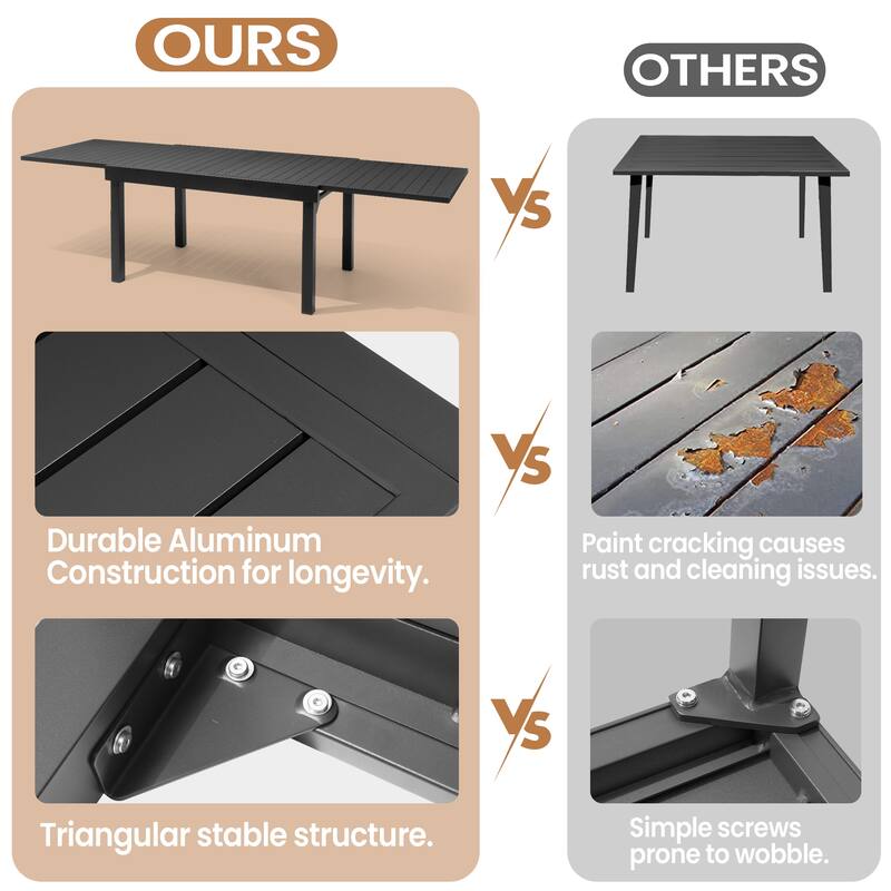 5/7/9/11-Piece Outdoor Patio Dining Set Aluminum Extendable Rectangular Dining Table with Adjustable Back Folding Chairs