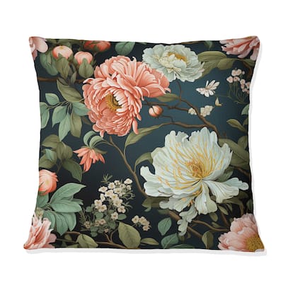 Designart "Pink And Green Shades Garden Delight " Floral Printed Throw Pillow