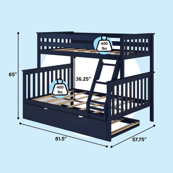 dimension image slide 7 of 9, Max and Lily Twin over Full Bunk Bed with Trundle Bed