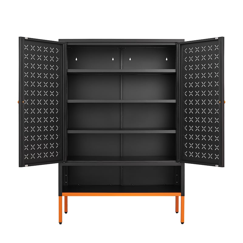 Double Door Metal Shoe Cabinet with 2 Removable Adjustable Shelves