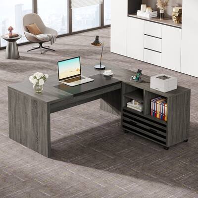 62.2" L-Shaped Office Desk with Mobile Cabinet