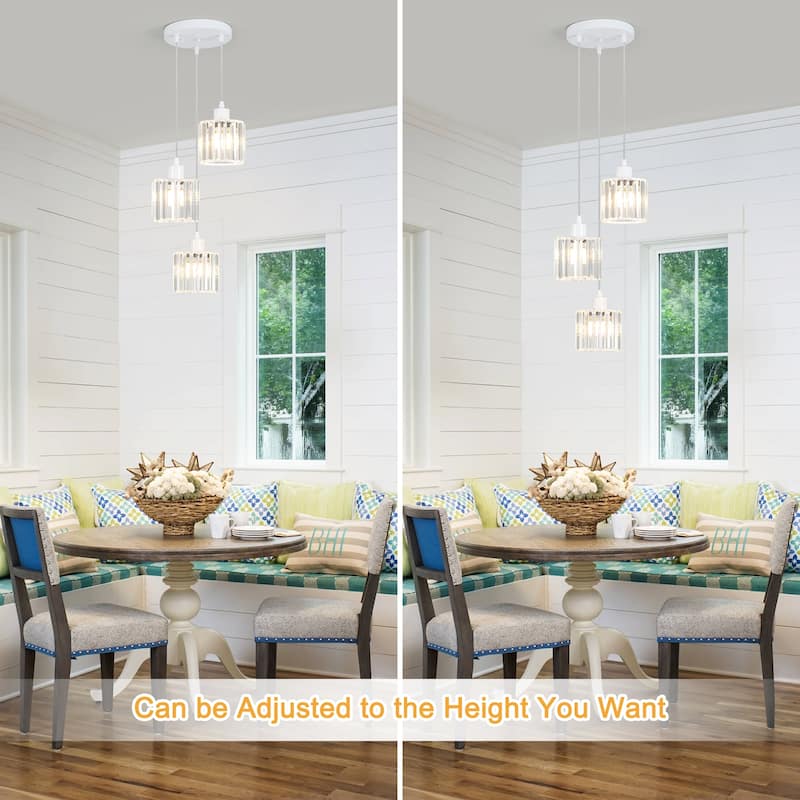 Modern 3-Light Crystal Chandelier, Kitchen Island Pendant Lights, Classic Semi Flush Mount Chandelier for Dining Room
