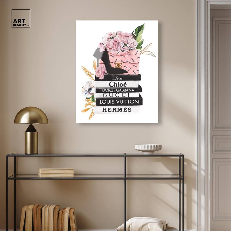 Floral Books Stack Acrylic by Art Remedy, Ready to Hang