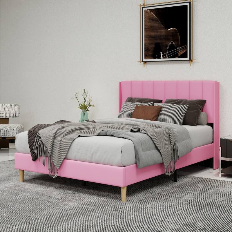 Caxkun Upholstered Platform Bed Frame with Wingback headboard