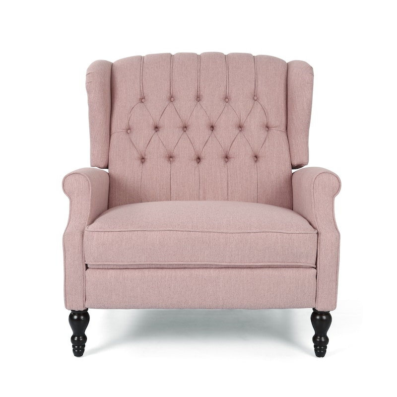 Roomfitters Tufted Wingback Recliner Chair with Rolled Arms and Turned Wood Legs, Lounge Accent Chair for Living Room