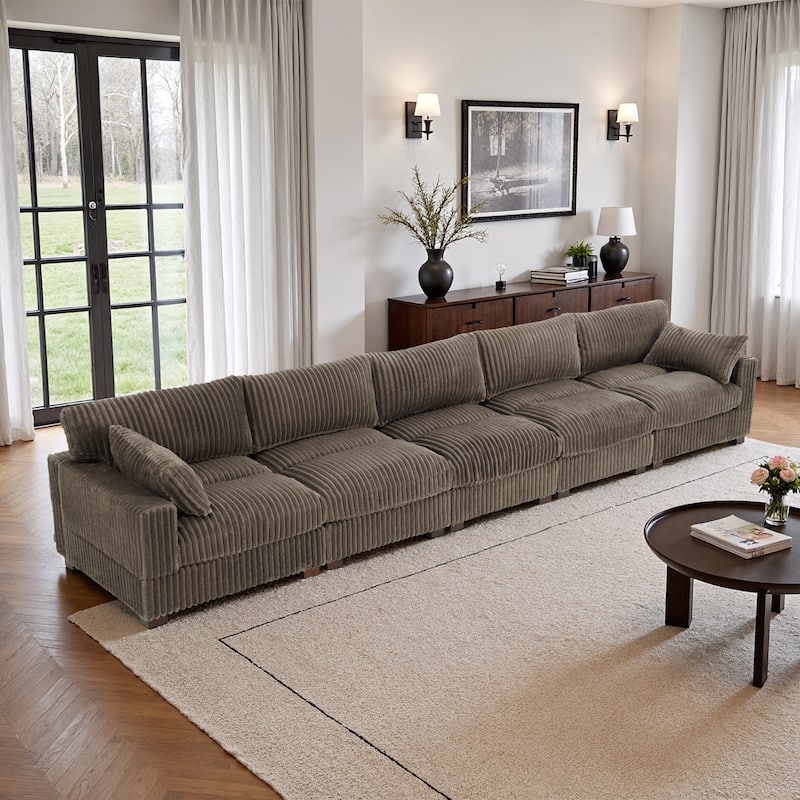 5-Piece Oversized Cotton Flannel Modular Sectional Sofa for Living Room