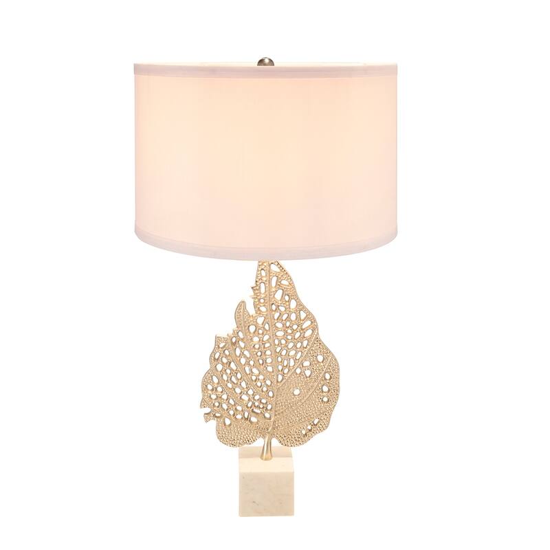 D15x29.3" White and Silver Leaf Table Lamp with Drum Shade and Marble Base (Lamp Shade Assembly Required)