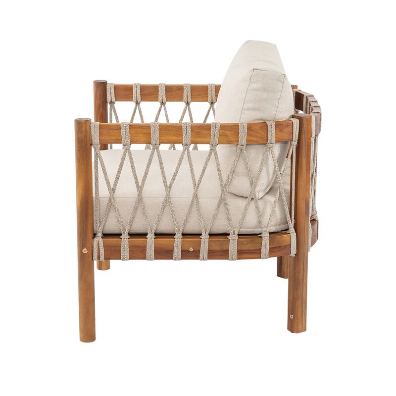 Scott Living Coastal Haven Outdoor Chair Acacia Wood with Beige Cushions
