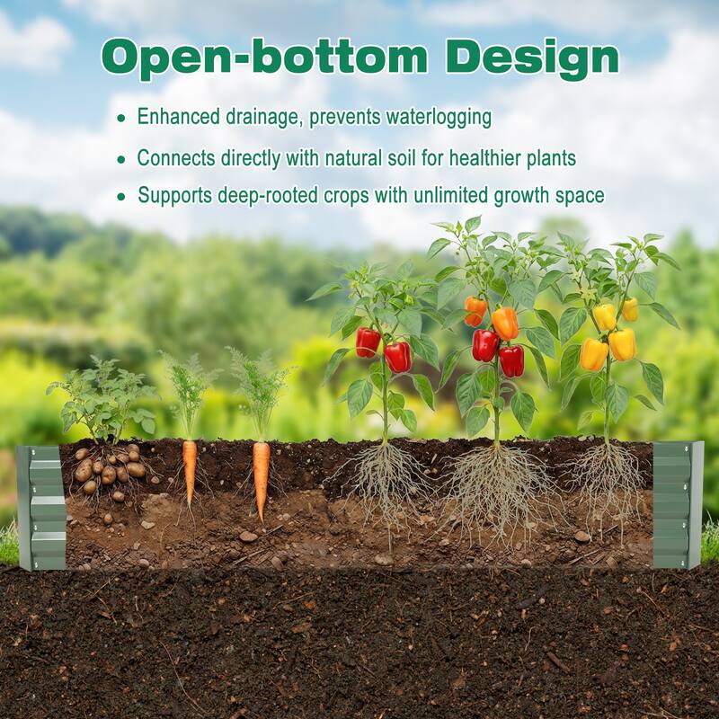 Aoodor 8x4x1ft Metal Raised Garden Bed - 8' x 4' x1'