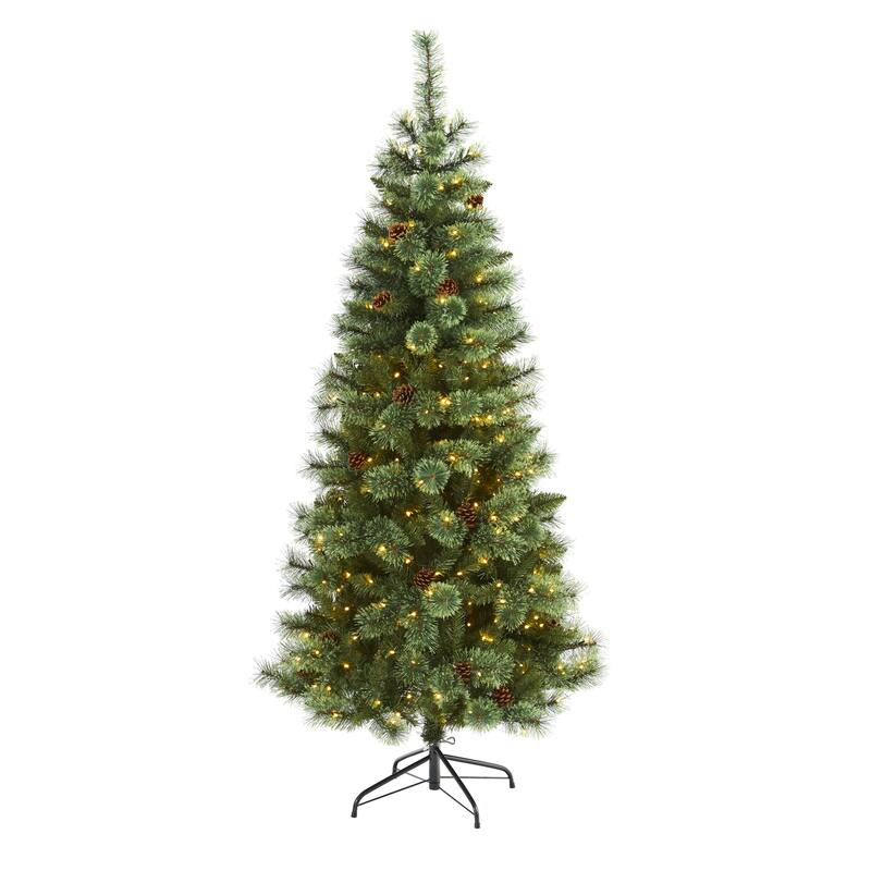6Ft Artificial Christmas Tree with Lights - White Pine Holiday Decor, Realistic Tree for Home & Office - Green - 72