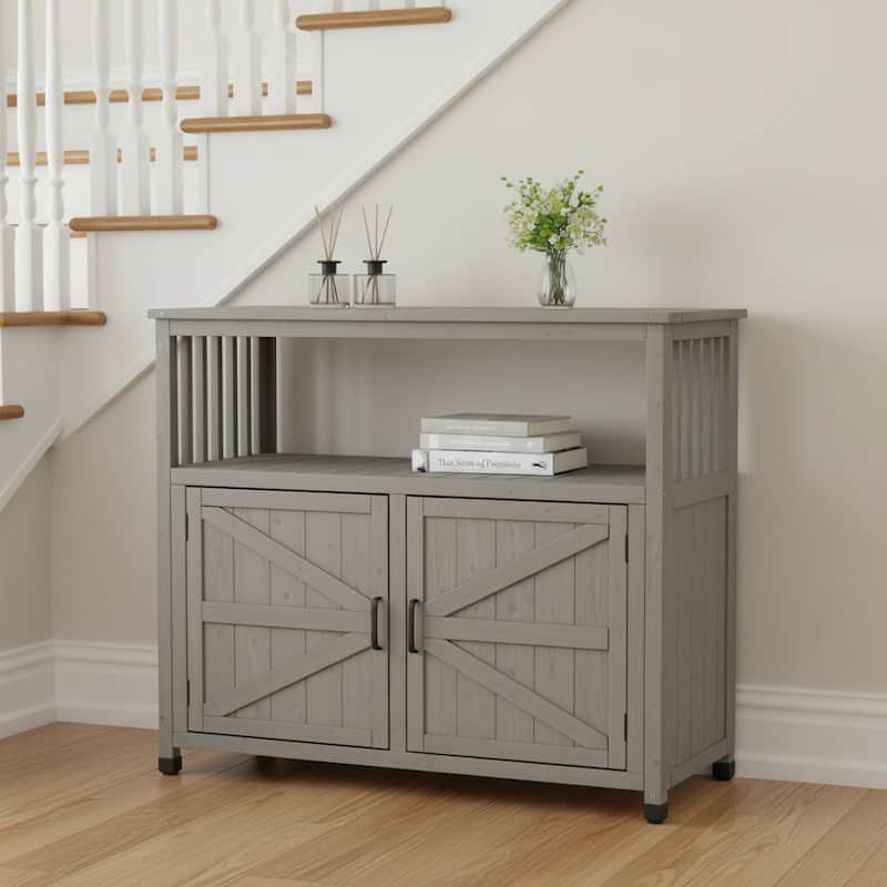 GDFStudio - Harbor Outdoor Solid Fir Wood Storage Bar Table with Slatted Design