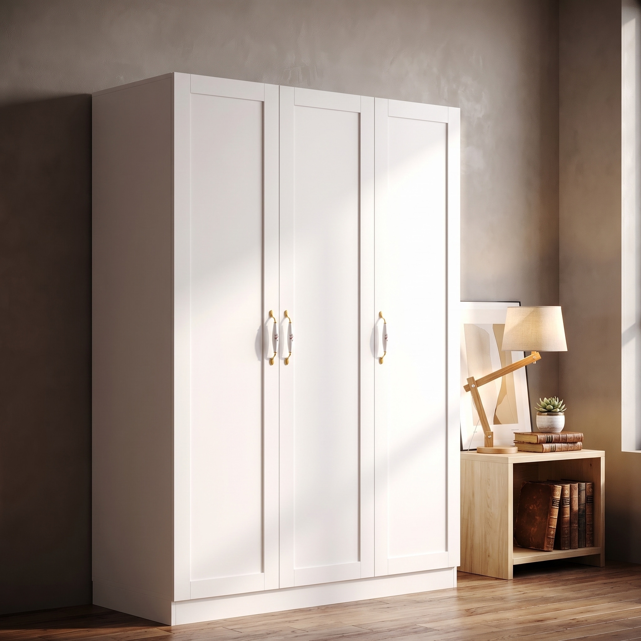 Modern White Armoire Wardrobe Closet Freestanding Wardrobe Organizer for Clothes, Shoes and Bags