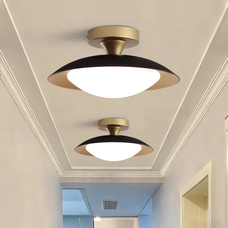 11.8-in W LED Compatible Mid-Century Modern Semi Flush Mount Ceiling Light - 2 Pack - Black + Gold