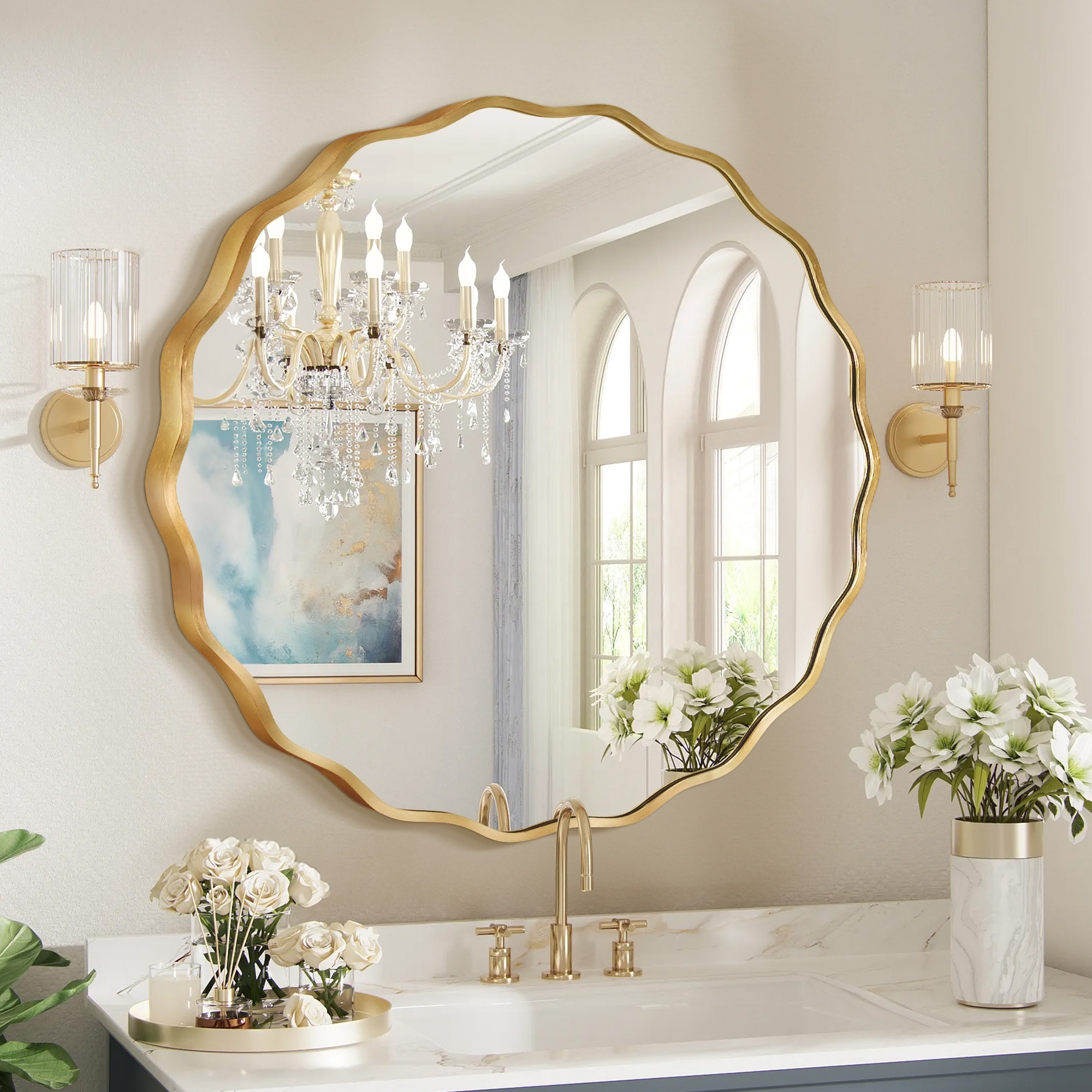 Aluminum Alloy Framed Wavy Round Wall Mirror