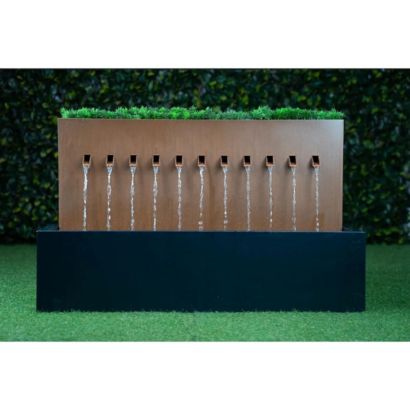 LED Lighted Two-Tone Outdoor Garden Water Fountain with Planter - 39.25"