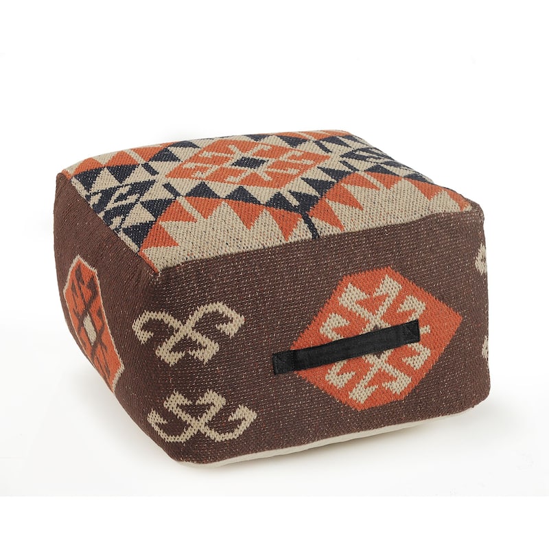 18" Brown and Orange Southwestern Square Pouf Ottoman