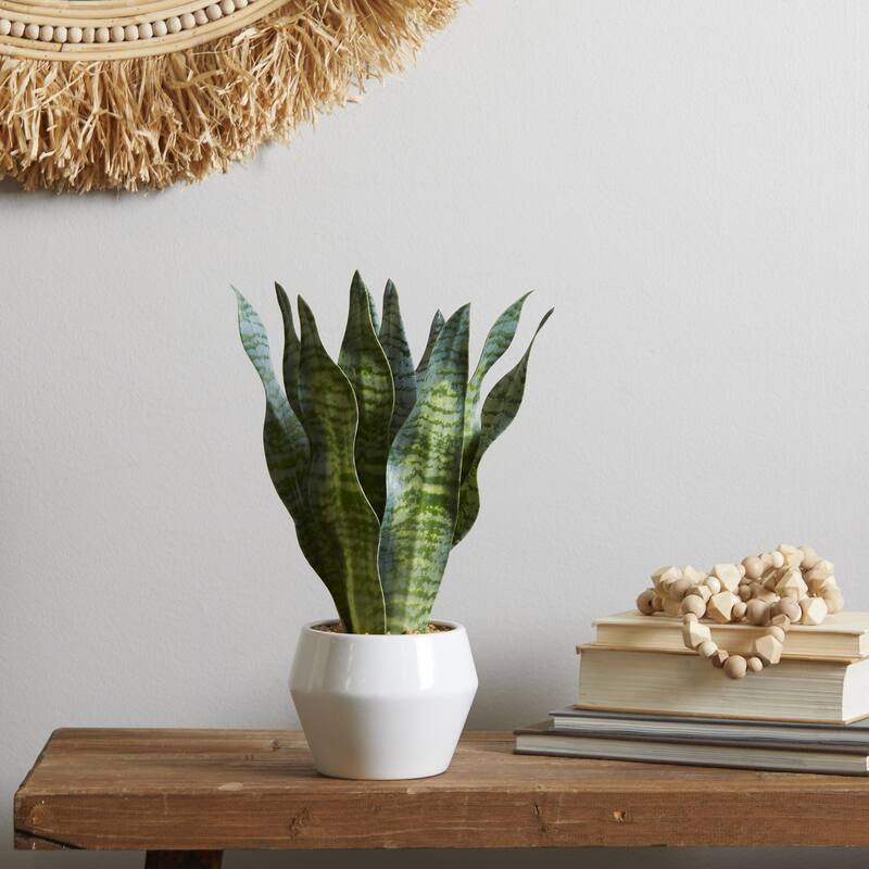 Faux Foliage Artificial Plant with Realistic Leaves and White Porcelain Pot - Green - Roche River Decor