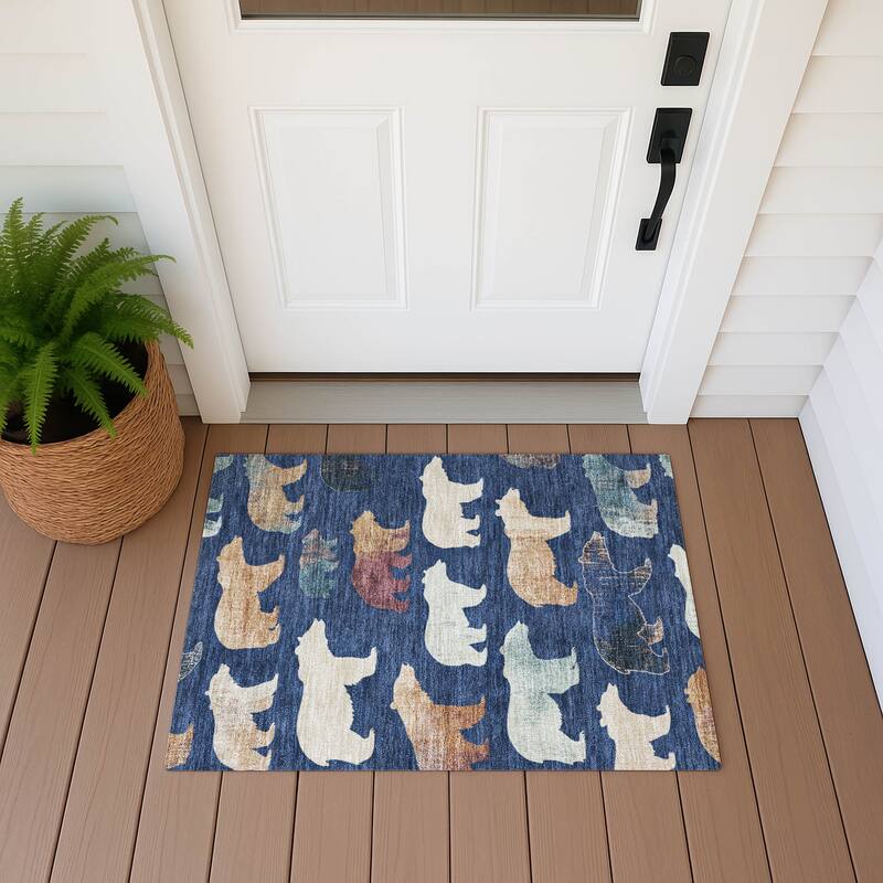Machine Washable Indoor/ Outdoor Modern Bear Chantille Rug - Navy - 1'8" x 2'6"
