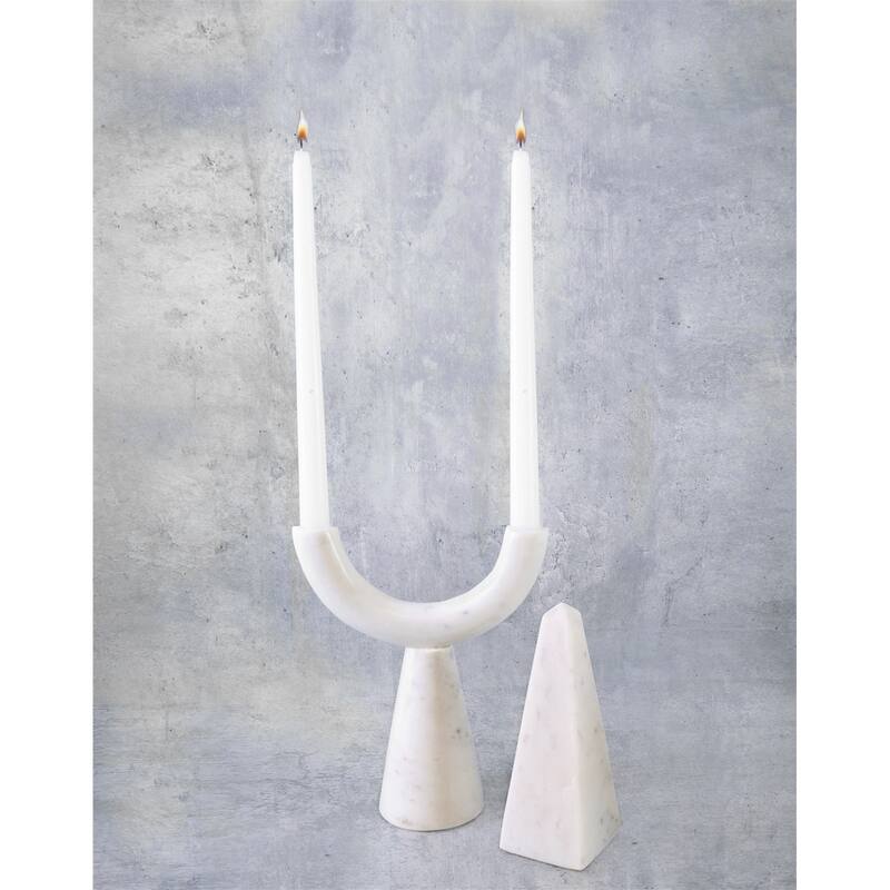 White Marble Pillar Candle Holder - White