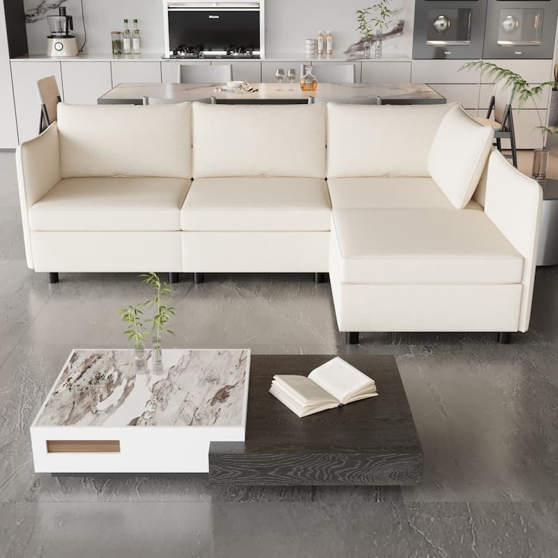 98.5'' Customizable 4 Seater Modular Sectional Sofa with Storage, Comfortable Cushions and Space-Saving Design