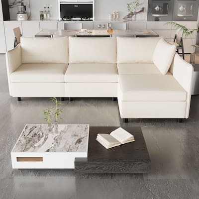 98.5'' Customizable 4 Seater Modular Sectional Sofa with Storage, Comfortable Cushions and Space-Saving Design