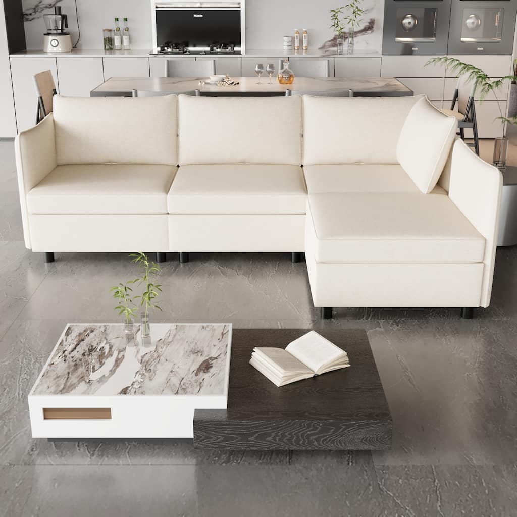 98.5'' Customizable Modular 4-Seat Sectional Sofa with Storage, High-Density Foam, and Pocket Springs for Any Layout
