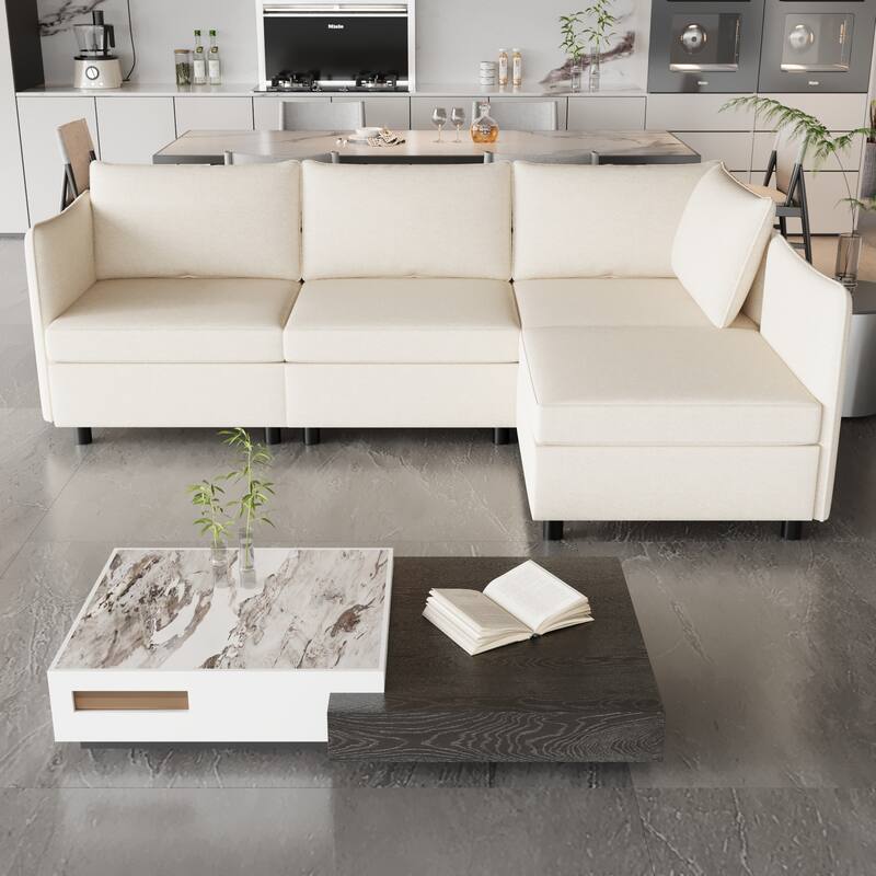 98.5'' Customizable Modular 4-Seat Sectional Sofa with Storage, High-Density Foam, and Pocket Springs for Versatile Layouts