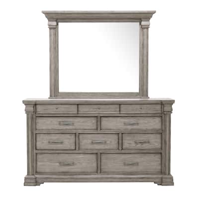 Madison Ridge 10 Drawer Dresser and Framed Mirror in Heritage Taupe