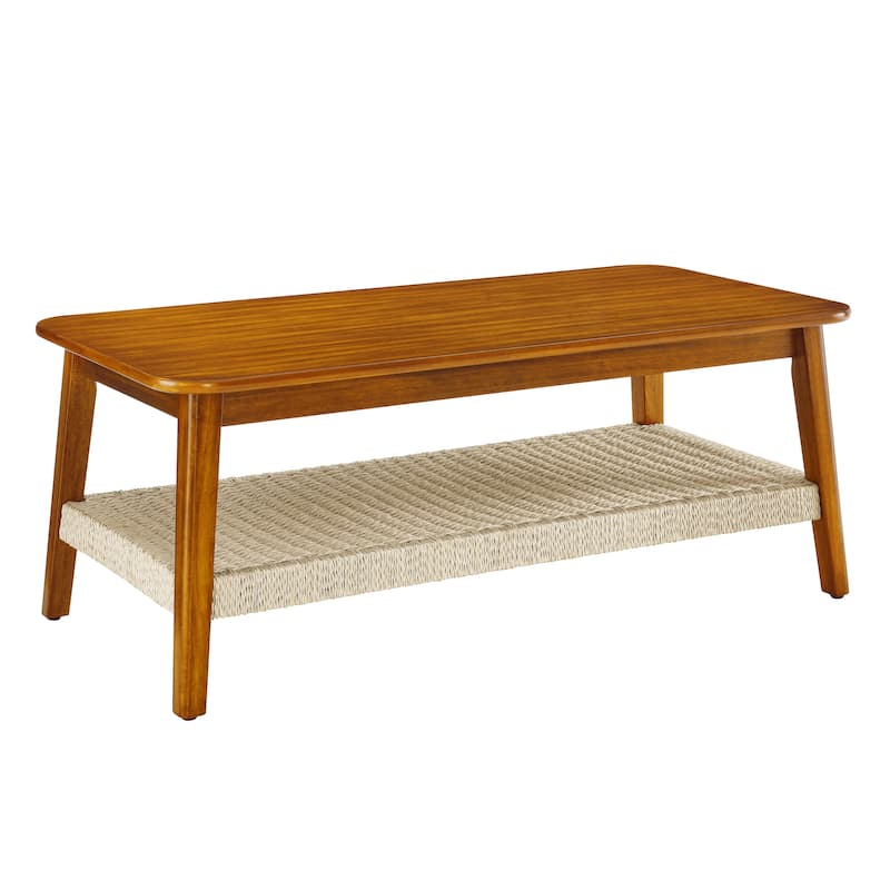 Mid-Century Coffee Table with Woven Shelf