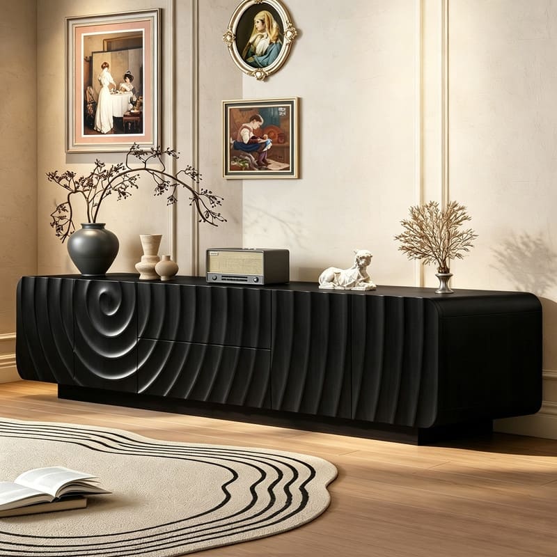 Modern 70" TV Stand for TVs up to 78", Media Console Entertainment Center with Cabinet and 2 Drawers
