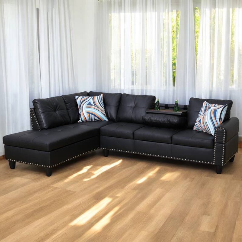 KISRAIS 97.5" Wide 2-Piece Vegan Leather Sectional Sofa Set for Small Space